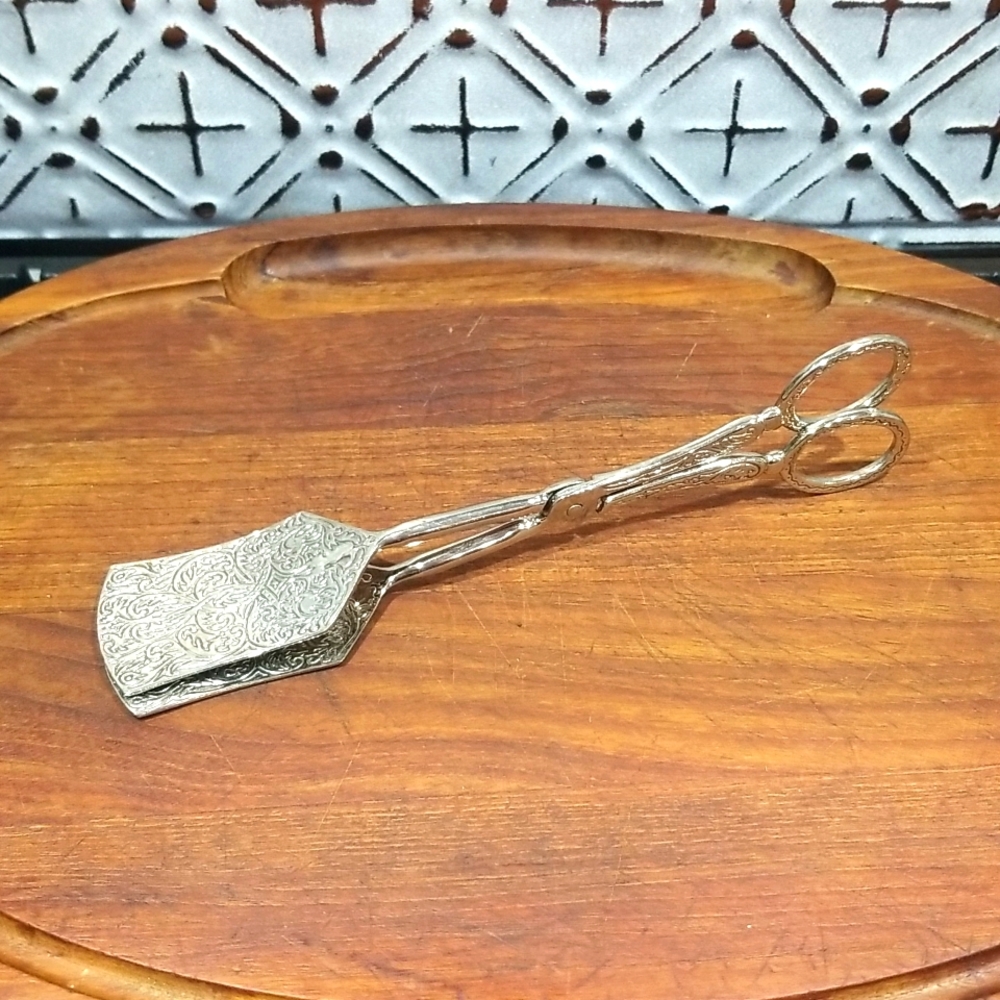 Vintage  EP Zinc Silver Plated Pastry Tongs